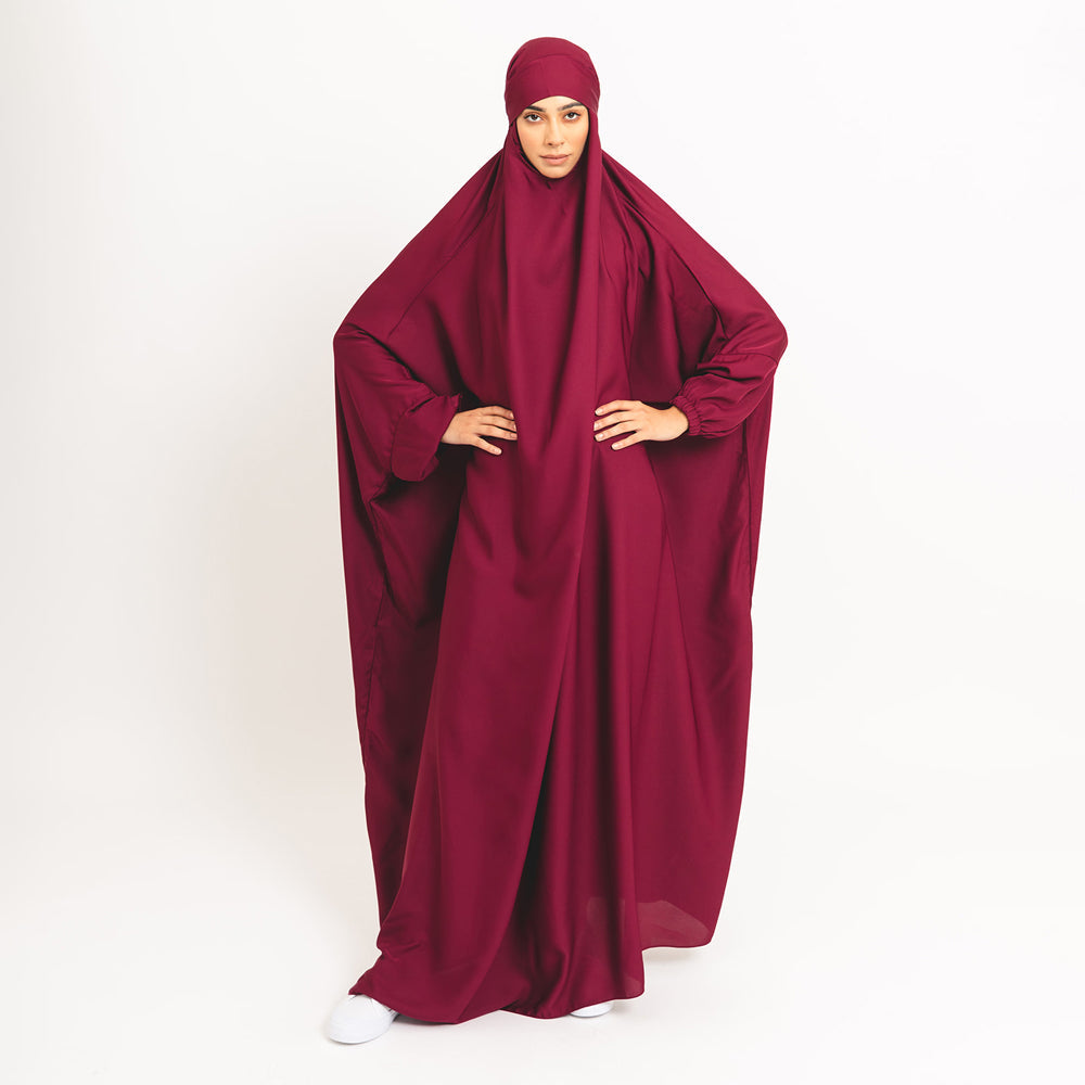 Khimar aux baies avec poignets élastiques et attache sécurisée au dos